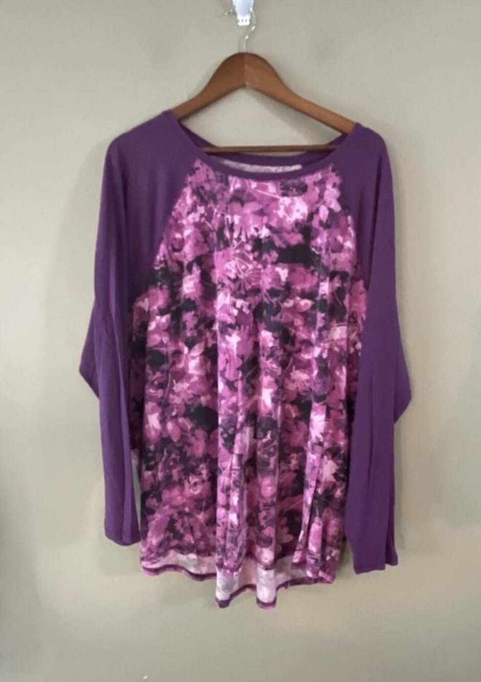 Tek Gear DryTek Women's Plus Size 3X Long Sleeve Floral Raglan Shirt
